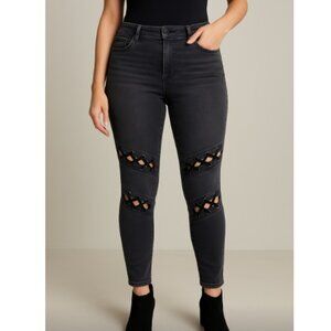 Express High-Rise Skinny Jeans – Black Wash Moto Detail, Size 14S
